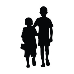 Two Kids Holding Hands Silhouette. National Brother’s Day silhouette illustration. silhouette of brother and son