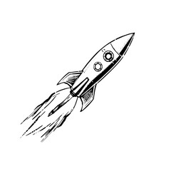 Space Rocket Launch: A dynamic ink illustration depicts a rocket soaring through space, its exhaust trail streaking behind it, capturing the thrill of interstellar travel.