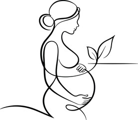 Pregnant Woman One Line Drawing – Minimal Silhouette Art Set Motherhood Line Art – Expecting Mom Silhouette Vector Set
