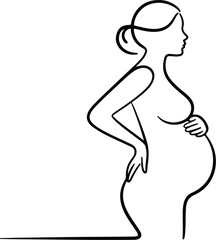 Pregnant Woman One Line Drawing – Minimal Silhouette Art Set Motherhood Line Art – Expecting Mom Silhouette Vector Set