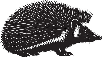 Hedgehog Side View Vector Silhouette on White Background