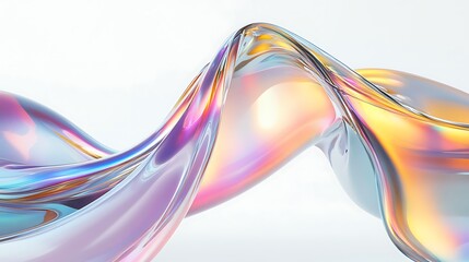 Naklejka premium High-gloss abstract holographic reflections flowing over a solid white background.