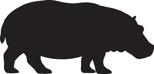 Hippopotamus Side View Vector Silhouette on White Background