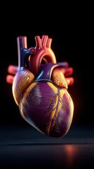 Educational detailed heart model against dark background