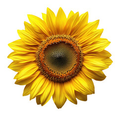 Fototapeta premium Sunflower close up bright yellow petals and dark center floral background on transparent background