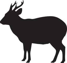 Indian Muntjac Deer Vector Silhouette on White Background