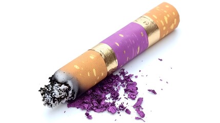 Obraz premium Smoked Cigarette with Purple Glitter Ashes Abstract Still Life Photography