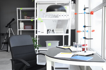 Retort stand on desk in laboratory