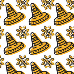Sombrero and sun pattern. Vector