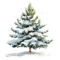 Snow covered pine tree on transparent background