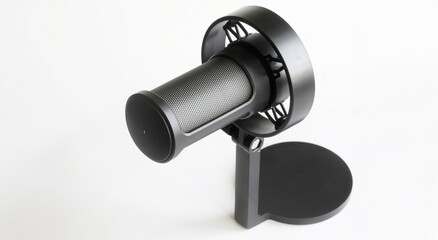 A sleek black desktop cardioid microphone on an adjustable shock-mount stand, perfect for...