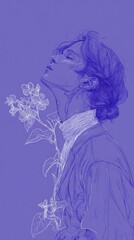 Fototapeta premium Woman with flower with purple, and artistic.