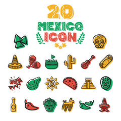 Mexican Culture Icons Set. Vector