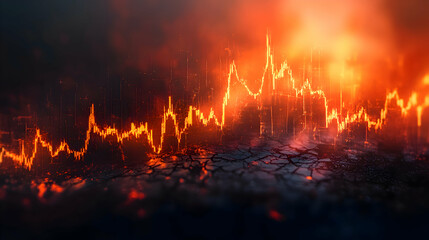 A fluctuating candlestick chart with cracks forming on the edges, symbolizing volatility