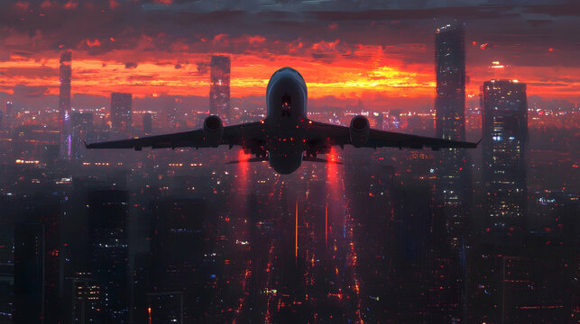 Airplane taking off over a panora  DFE74