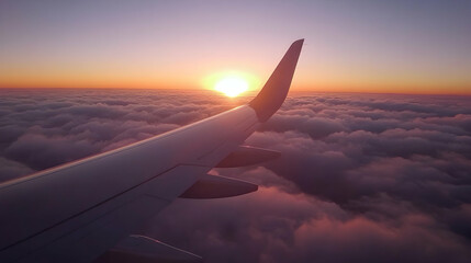 Obraz premium Airplane wing at sunset through c 752CB