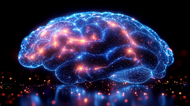 Electrical impulses around the human brain. Science and technology concept
