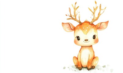 Cute kid antelope doll with antlers in full body watercolor style on white background. AI generated illustration.