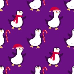 Christmas animals seamless penguin pattern for wrapping paper and fabrics