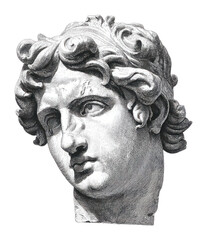 PNG Antique statue head of greek sculpture illustration classical portrait.