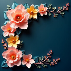 Abstract floral frame with a vibrant pink and yellow flower illustration, perfect for spring nature designs