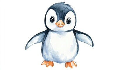 Fototapeta premium Kid penguin doll watercolor. AI generated illustration.