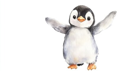 Fototapeta premium Kid penguin doll watercolor. AI generated illustration.