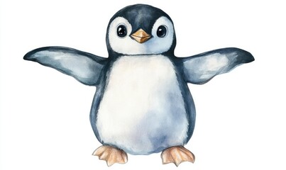 Obraz premium Kid penguin doll watercolor. AI generated illustration.