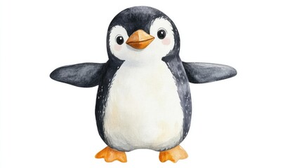 Fototapeta premium Kid penguin doll watercolor. AI generated illustration.