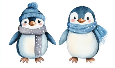 Fototapeta premium Kid penguin doll watercolor. AI generated illustration.