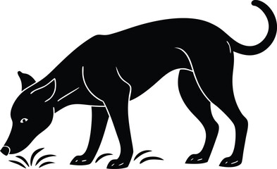  silhouette of dog sniffing ground  