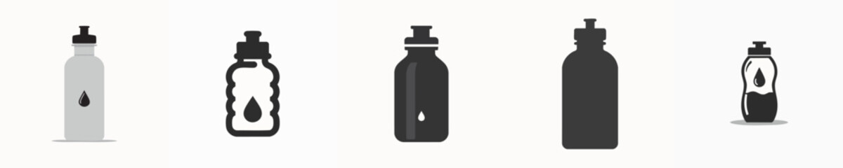 Black Silhouette Water Bottle Icons Set – Flat Vector Style