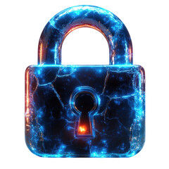 Futuristic glowing padlock security concept cyber safety data protection lock on transparent background