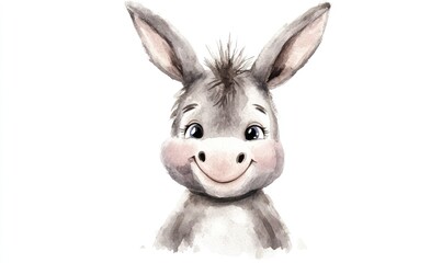 Obraz premium Smiling donkey doll watercolor. AI generated illustration.