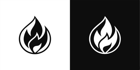 simple black and white flame icon, geometric minimalist design, high contrast, sharp edges, iconic illustration

