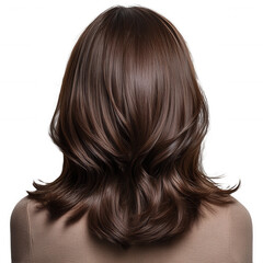 Brunette layered haircut back view medium length hair style for women on transparent background