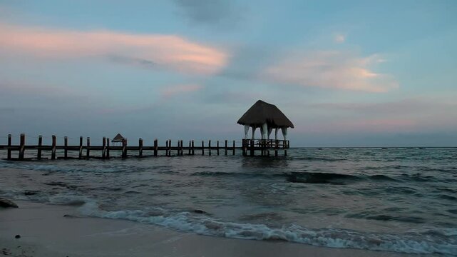 Sunset at the pier, Yucatan, Mexico