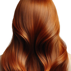 Copper auburn hair color ideas and styles for women long wavy hair trends on transparent background