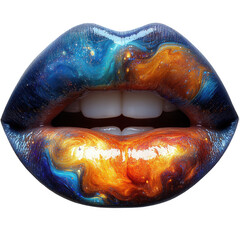 Galaxy lips cosmic makeup art beautiful lipstick design creative beauty on transparent background