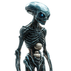 Alien extraterrestrial creature grey alien humanoid science fiction artwork on transparent background