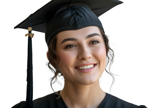 Portrait of a young female graduate with a diploma degree on a white transparent background PNG - Powered by Adobe
