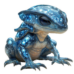 Fantasy blue frog with glowing spots digital art creature amphibian pet on transparent background