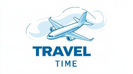 travel logo design with text TRAVEL TIME and airplane flying in the sky