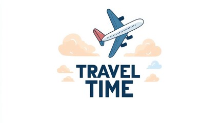 travel logo design with text TRAVEL TIME and airplane flying in the sky