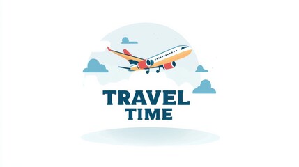 travel logo design with text TRAVEL TIME and airplane flying in the sky