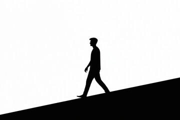 Silhouette of a person walking along a sloping path during daylight under bright conditions