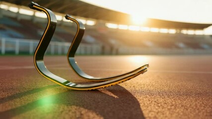 Running track with prosthetic blades, symbolizing adaptive sports and inclusivity - Powered by Adobe
