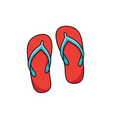 flat-style vector illustration of red flip flops with blue straps, drawn in a simple and cartoonish design. Perfect for summer themes, beach vacations, or tropical and relaxed lifestyle content