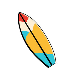 colorful vector illustration of a surfboard in flat style. Ideal for surfing, summer, tropical vacations, or beach lifestyle themes.