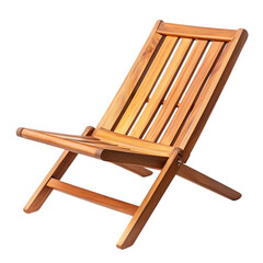 Modern Compact Wooden Beach Chair with a Natural Finish Isolated on Transparent Background